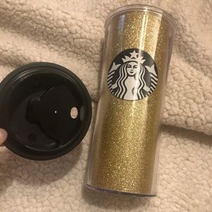 Starbucks gold glitter mermaid logo travel cup 16oz
